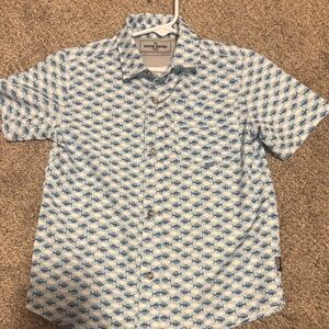 Eddie Bauer White and Blue Fish Pattern Shirt